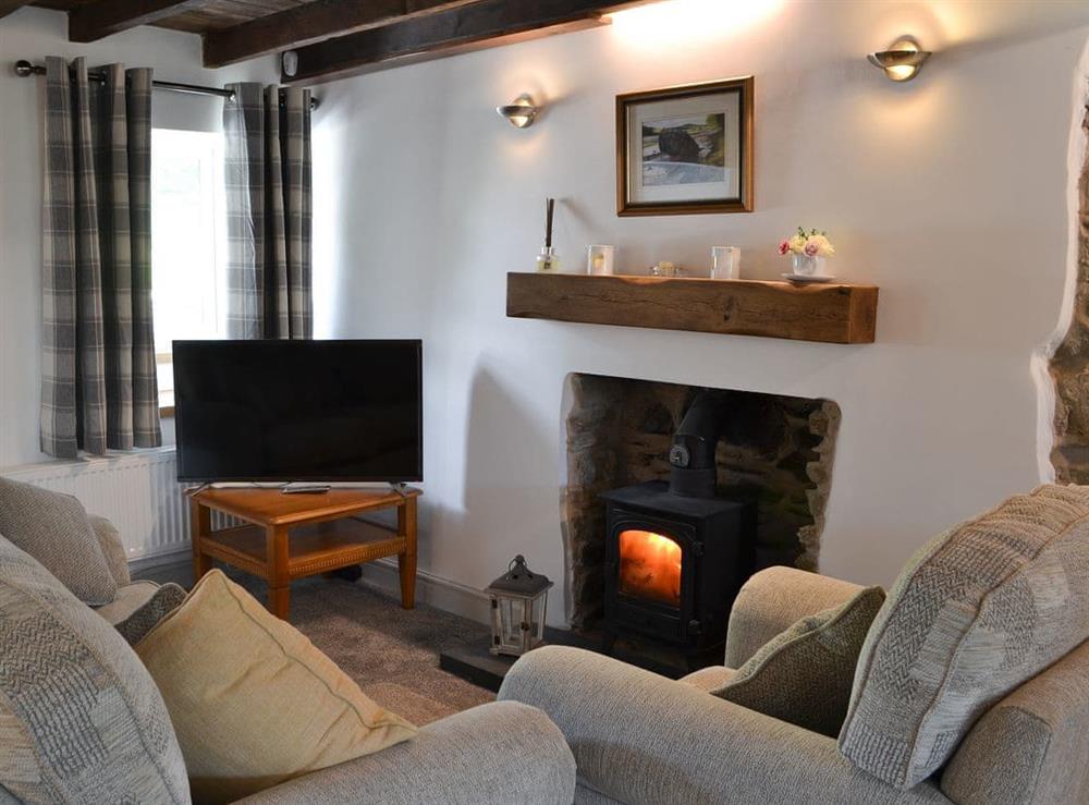 Open plan living space with wood burner (photo 2) at The Snug in Penysarn, Anglesey, Gwynedd