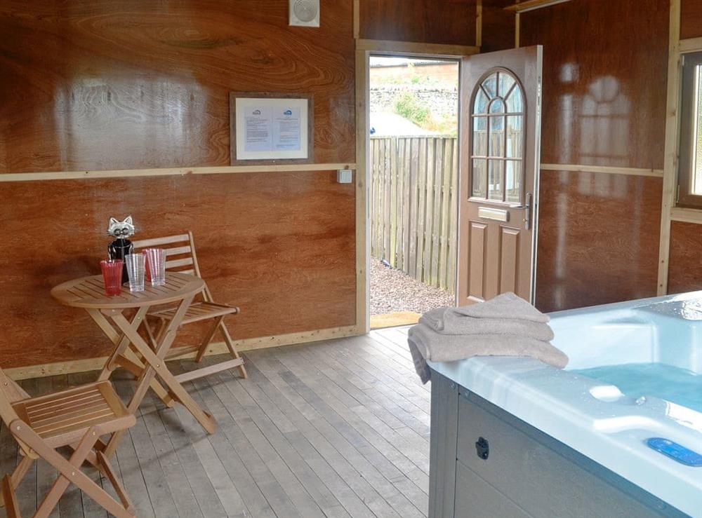 Relaxing hot tub at The Soup Kitchen in Borgue, near Kirkcudbright, Kirkcudbrightshire