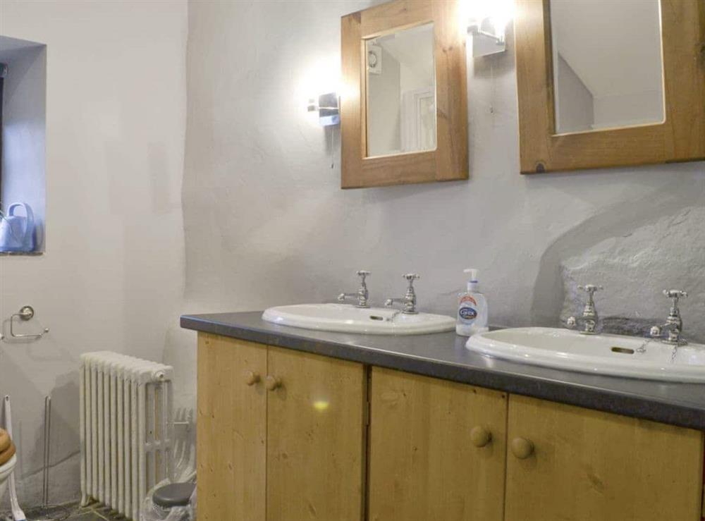 Twin sinks in bathroom at The Stables in near Criccieth, Gwynedd