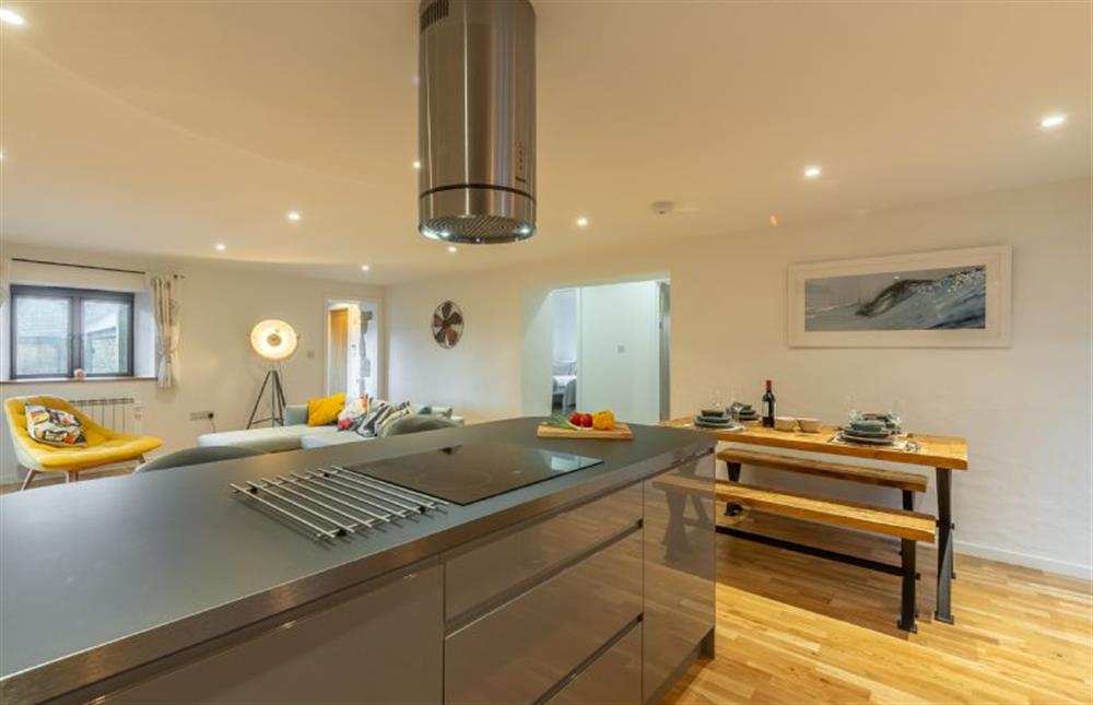 The Stables, St Agnes. Modern kitchen island with breakfast bar at The Stables, St Agnes 