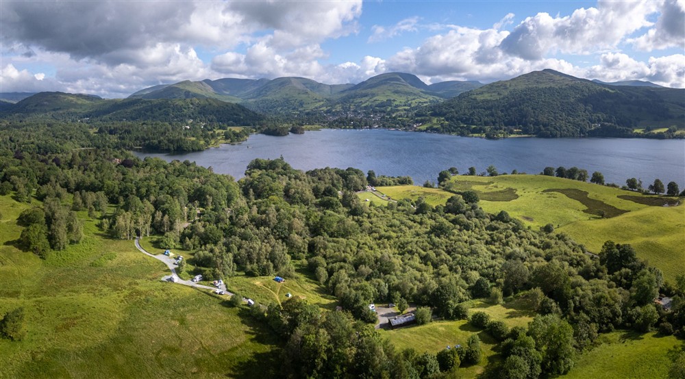 An aerial view of Low Wray Campsite and Windermere, Cumbria at The Summer House in Nr Hawkshead, Cumbria