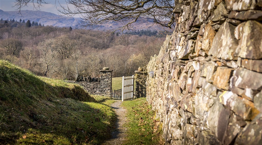 Part of the path, which is on an incline, to The Summer House, Cumbria at The Summer House in Nr Hawkshead, Cumbria