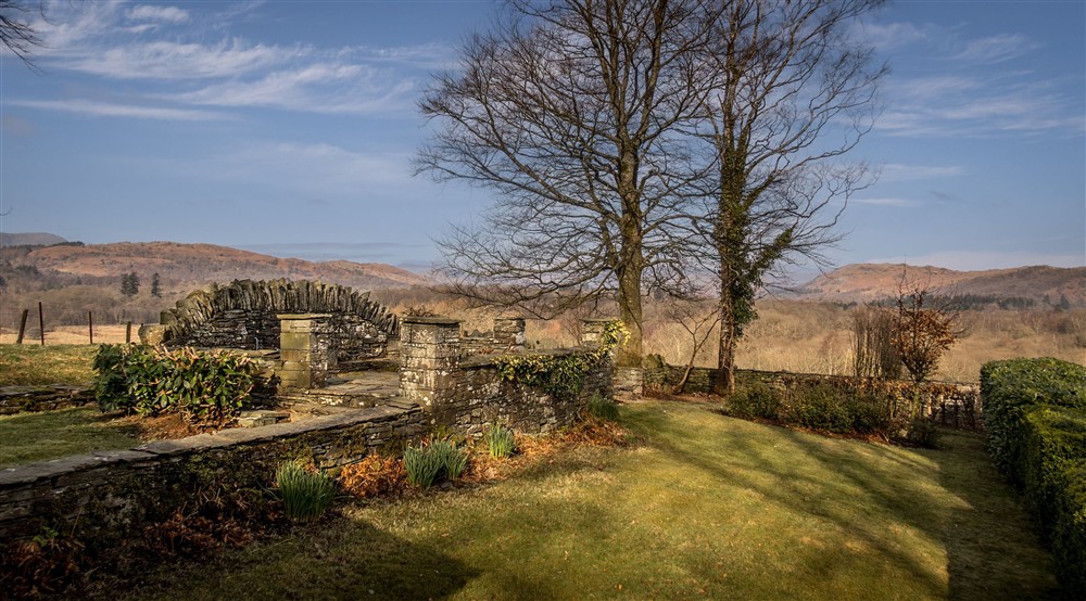 The garden lawn at The Summer House in Nr Hawkshead, Cumbria