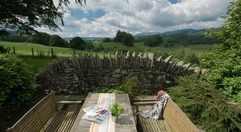 The outdoor seating area at The Summer House in Nr Hawkshead, Cumbria