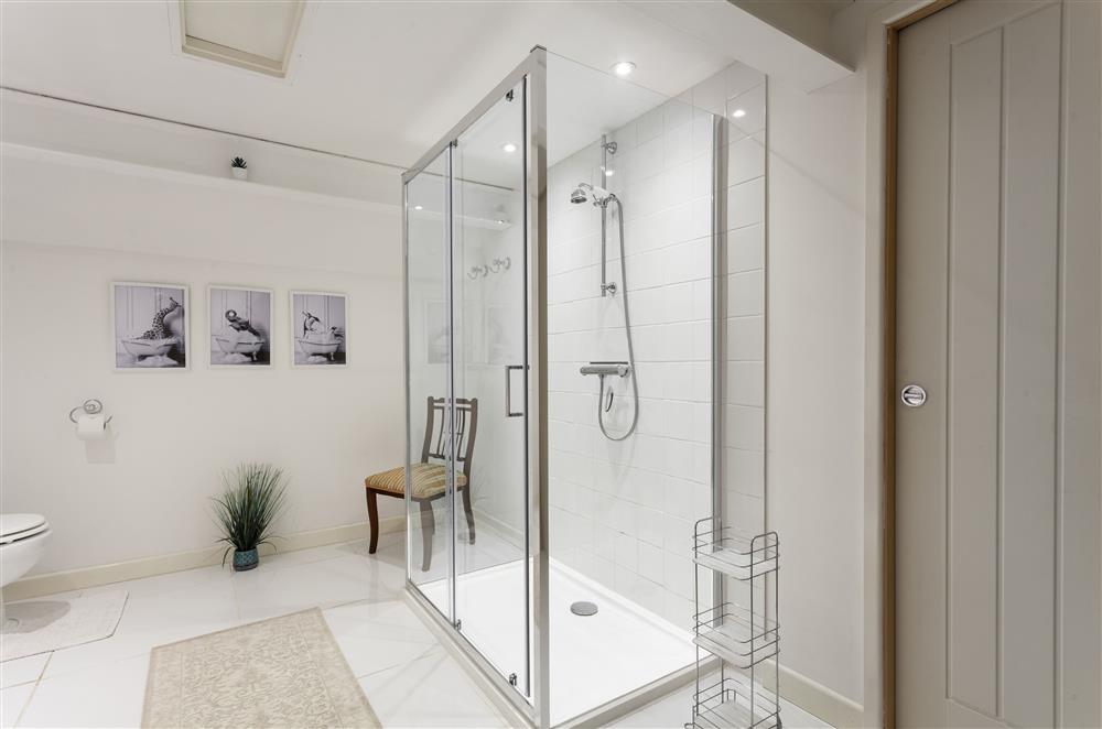 The spacious walk-in shower