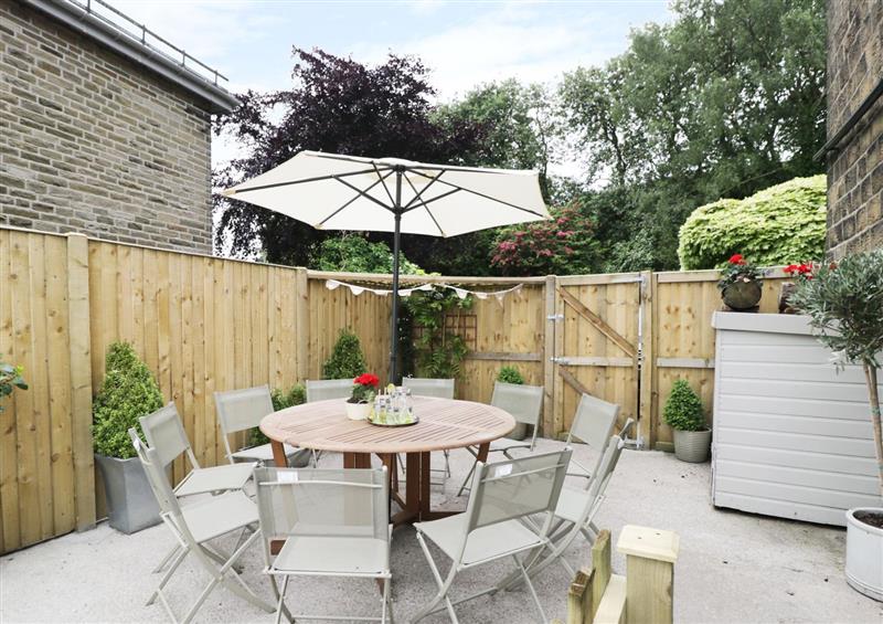 Enjoy a cup of tea on the patio at The Thyme House, Haworth