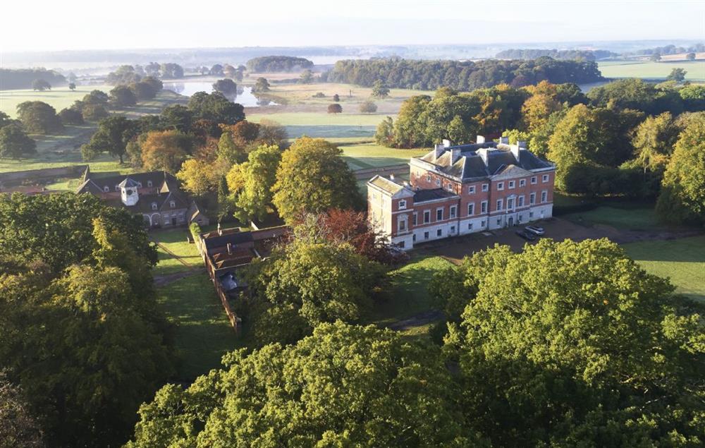 Aerial view of Wolterton Park which is set on a 500 acre private estate in the Bure Valley at The Treasury, Aylsham near Norwich