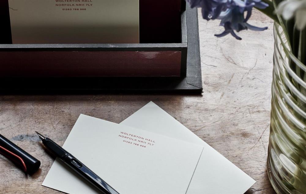 Complimentary Wolterton Hall notelets for guests at The Treasury, Wolterton