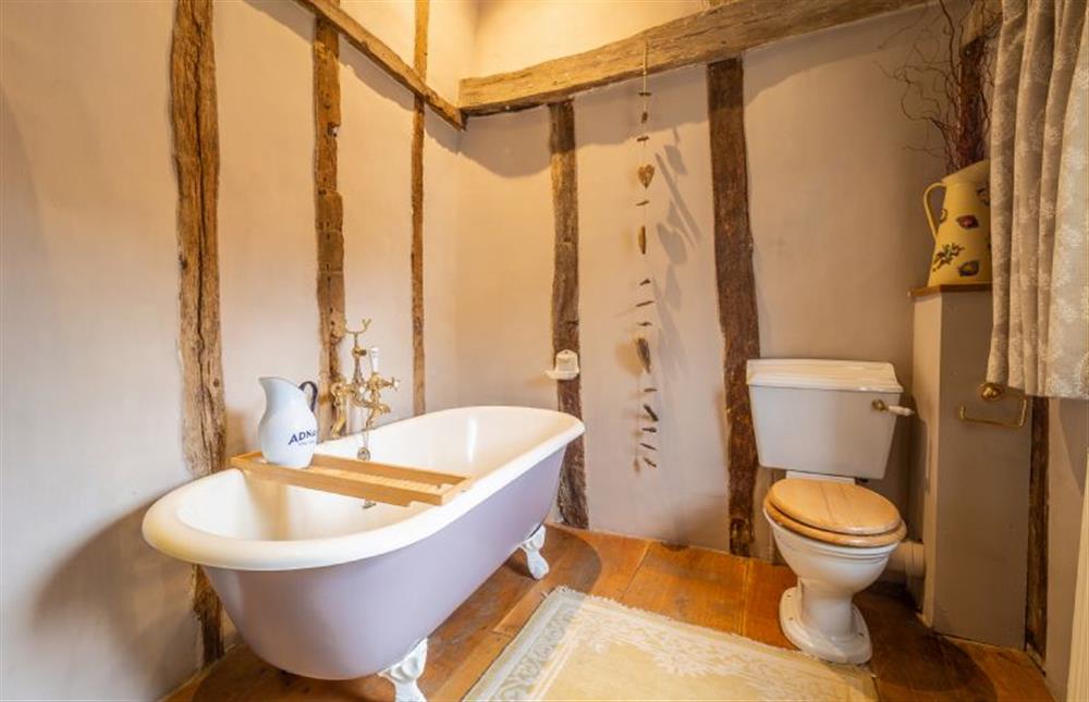 Family bathroom with luxurious free-standing bath, wash basin and WC at The Tryst, Lavenham