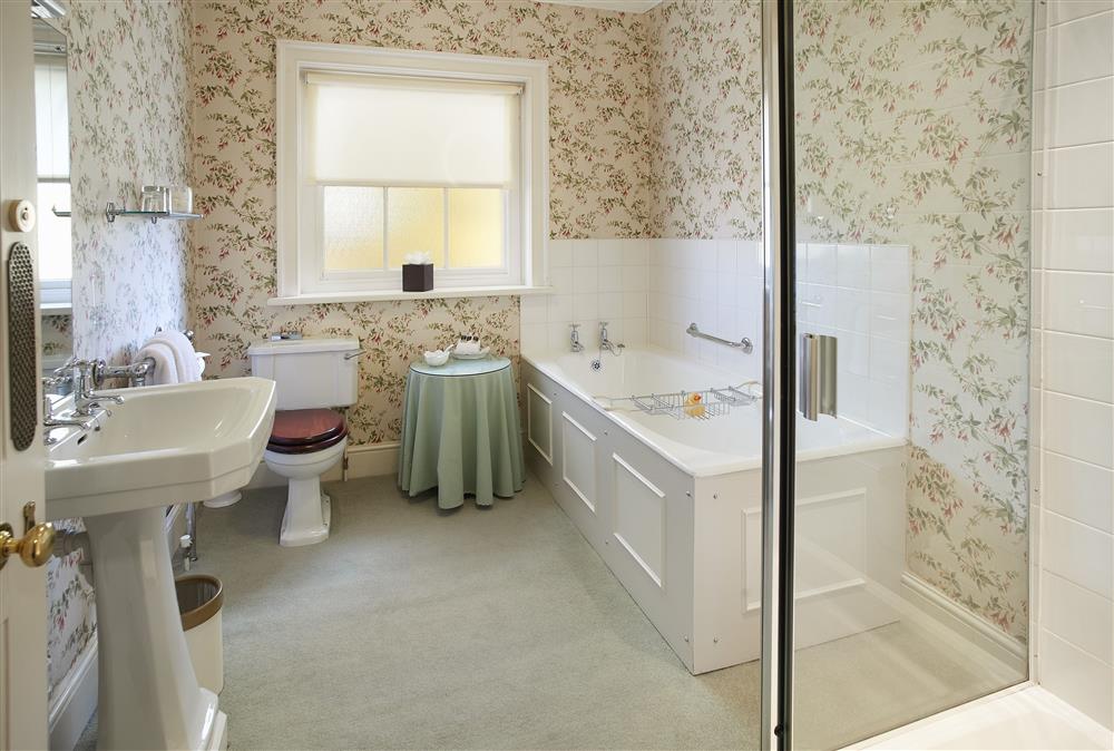 Private bathroom with bath and separate walk-in shower (photo 2) at The Victorian Wing,  Weston-under-Lizard, Shifnal