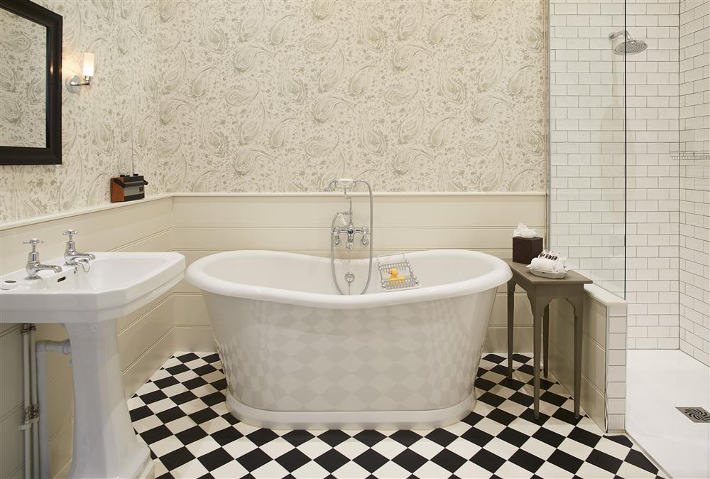 Private bathroom with bath and separate walk-in shower at The Victorian Wing,  Weston-under-Lizard, Shifnal
