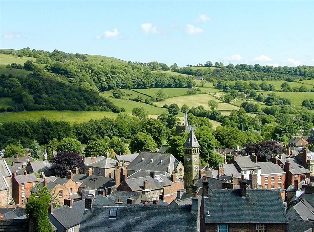 Scenic view over the roof tops of Wirksworth in summer at The Wee House on the Hill in Wirksworth, near Matlock, Derbyshire