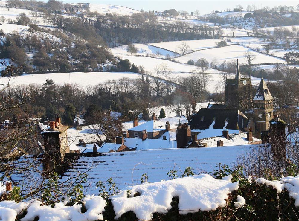 Scenic view over the roof tops of Wirksworth in winter at The Wee House on the Hill in Wirksworth, near Matlock, Derbyshire