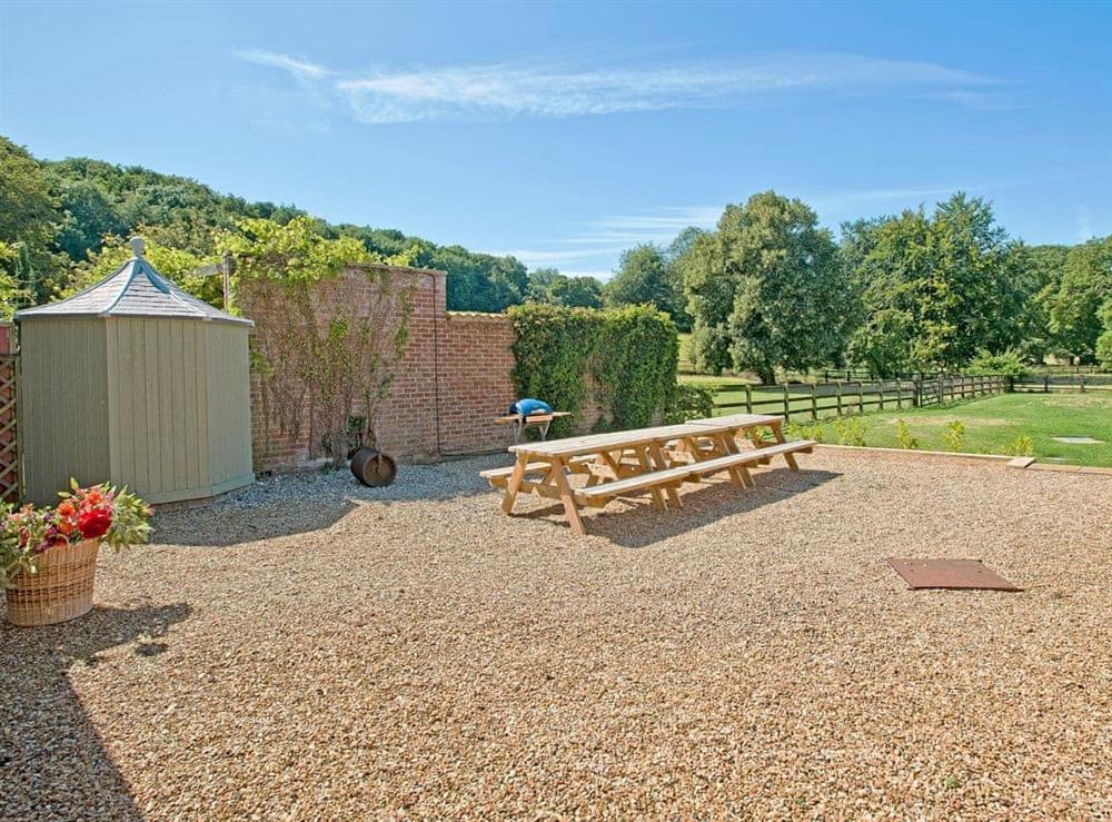 Outdoor eating area at The West Wing in Sedgeford, Nr Hunstanton, Norfolk., Great Britain
