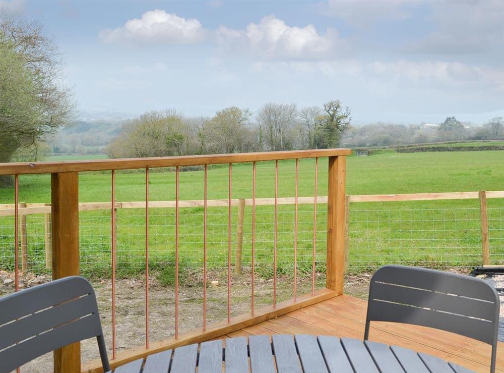 Wonderful countryside views from the decking at The Wheel House in Easthill, near Ottery St Mary, Devon