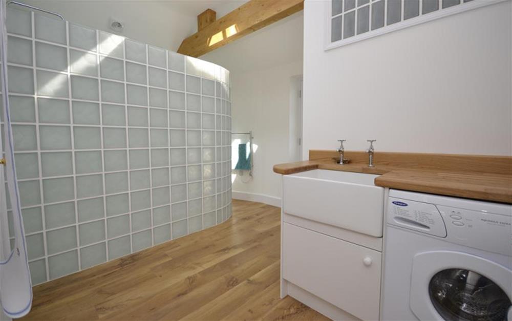 The utility area with the walk in shower in the background. at The White House in Torcross