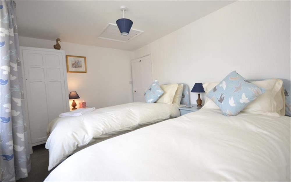Twin bedroom 3 with more wonderful views down to Torcross and the sea. at The White House in Torcross