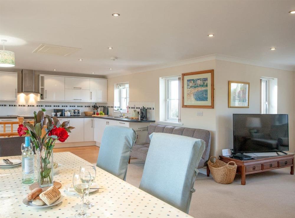 Open plan living space at The White House in Treskinnick Cross, near Bude, Cornwall