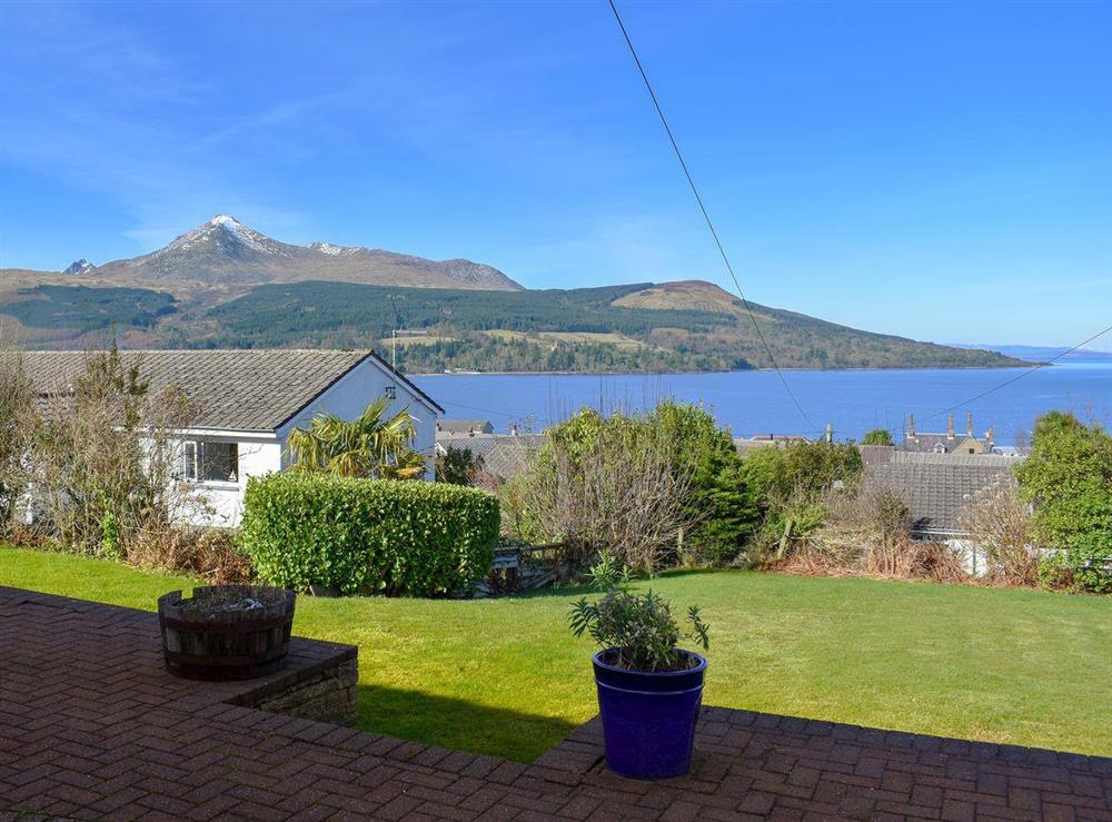 Fabulous mountain views of Goatfell from the garden at The Willows in Brodick, Isle of Arran, Scotland