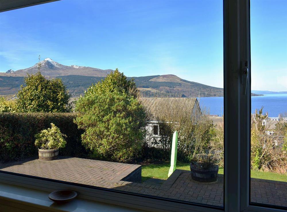 Large panoramic living room window with fantastic views at The Willows in Brodick, Isle of Arran, Scotland