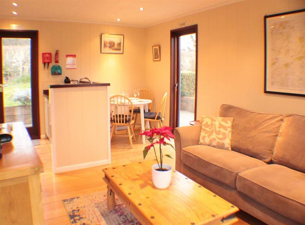 Open plan living space at The Wooden Lodge in Upper Lye, near Presteigne, Herefordshire