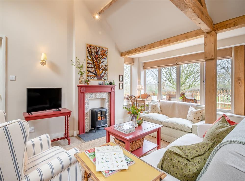 Open plan living space at The Woodshed in Appletree, Northamptonshire