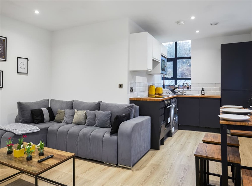Open plan living space at The Woolier in Holmfirth, West Yorkshire