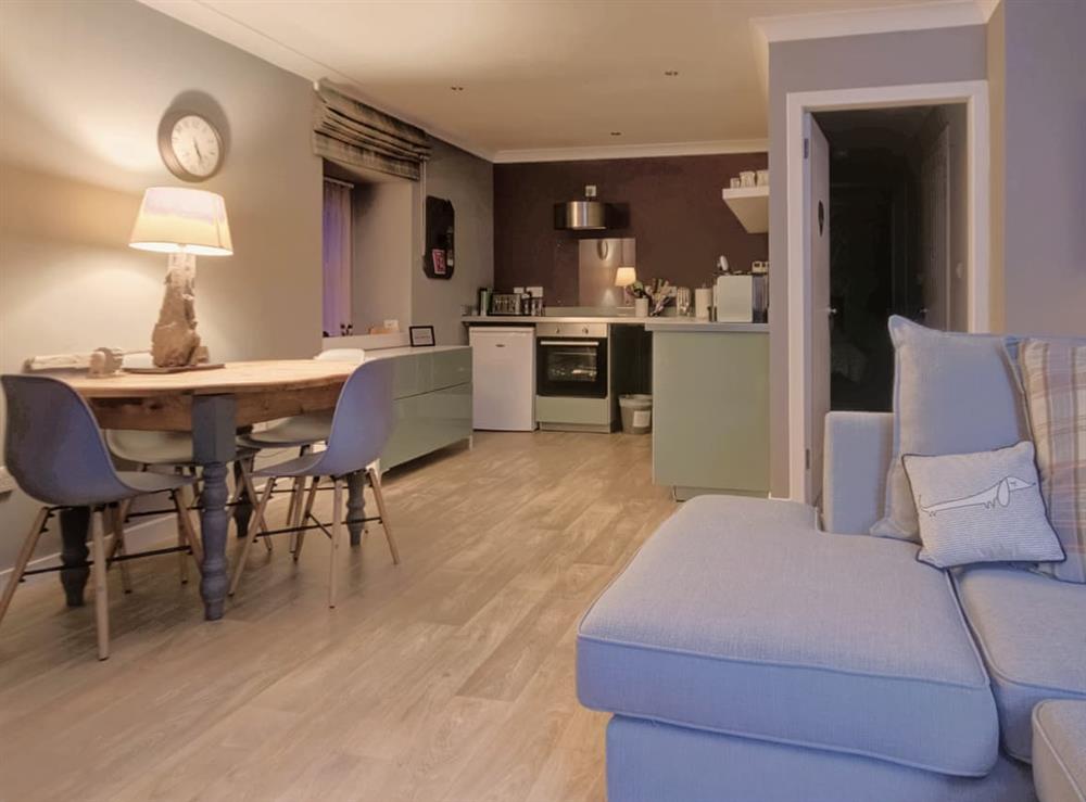 Open plan living space at Thistle Apartment in Golspie, Sutherland