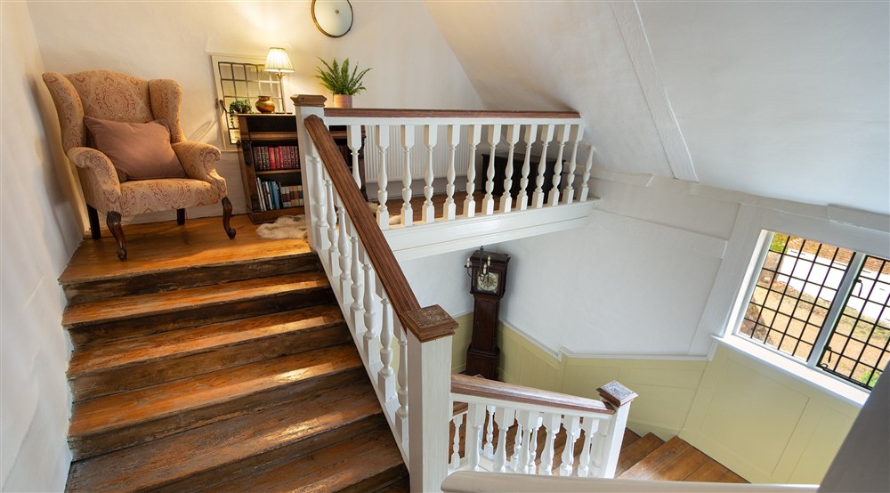 The top of the east staircase at Thorington Hall in Stoke By Nayland, Suffolk