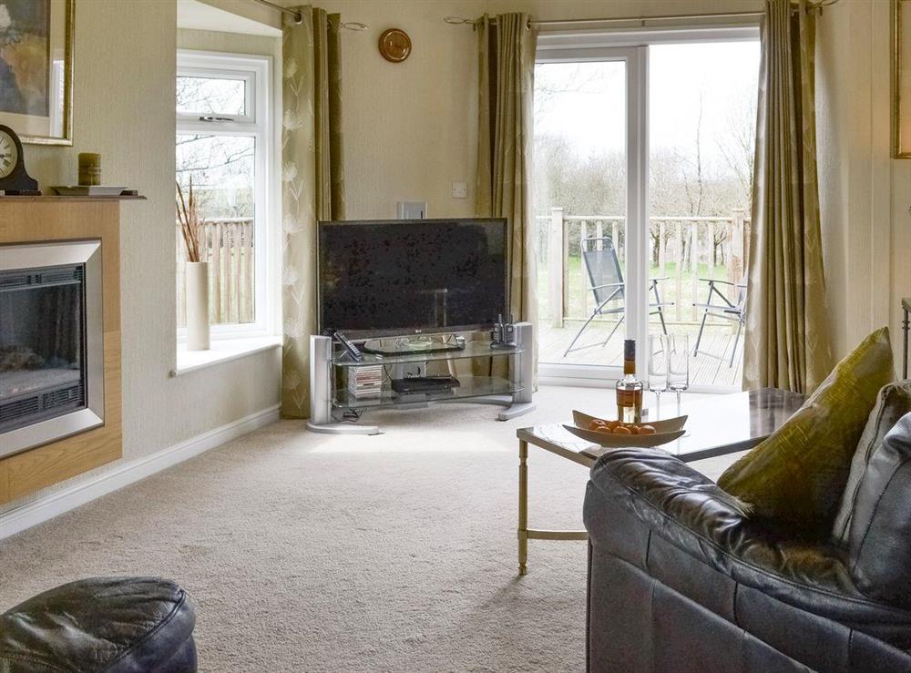 Spacious living area with patio door to decked area at Willow, 