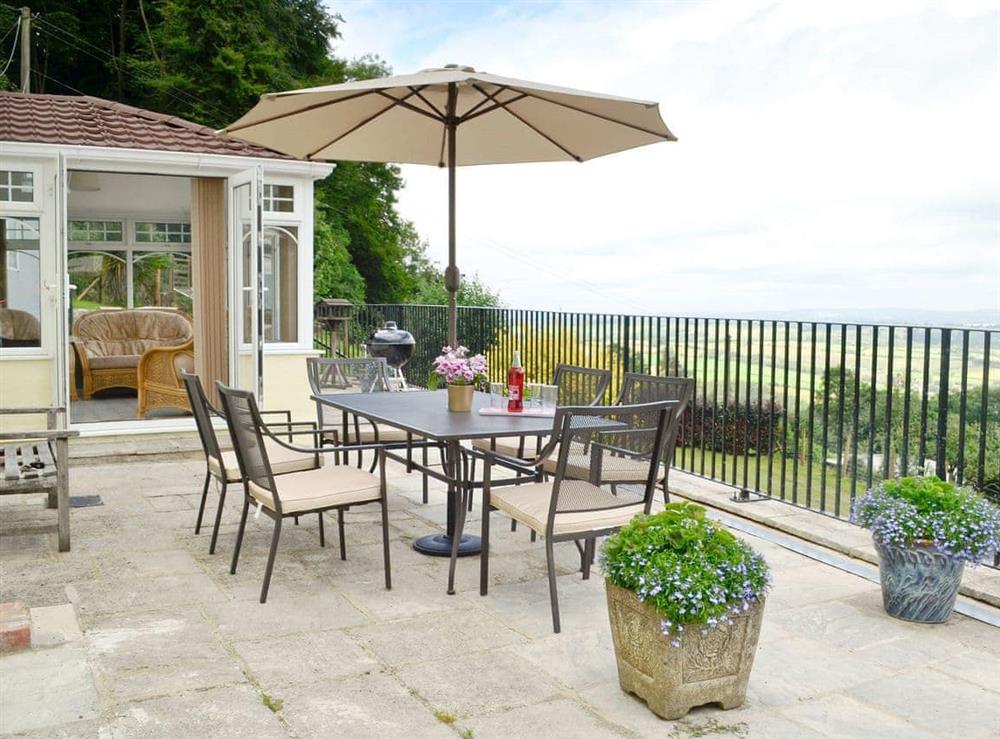 Sitting-out-area with stunning views across the beautiful countryside of Herefordshire at Thornhill in Little Doward, near Whitchurch, Herefordshire