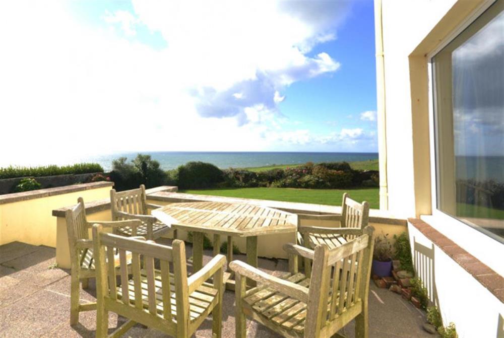 Enjoy stunning views from the patio at Thorpe Arnold Major in Thurlestone