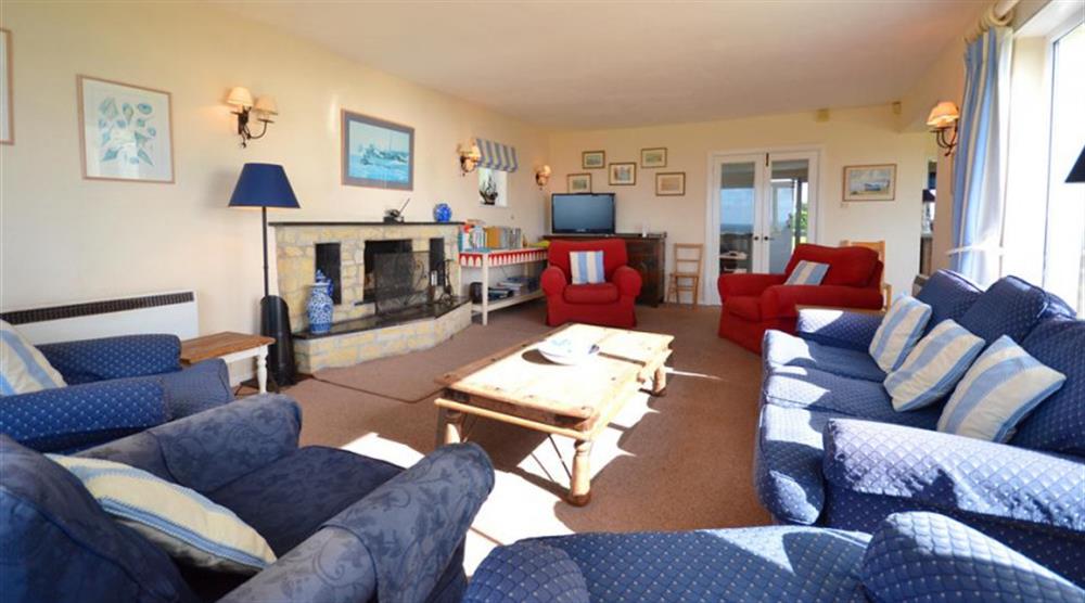 The very comfortable lounge, with open fireplace at Thorpe Arnold in Thurlestone