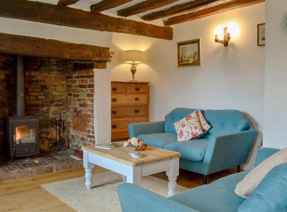 Comfortable living room with beamed ceiling at Three Ash Cottage in Bungay, Suffolk