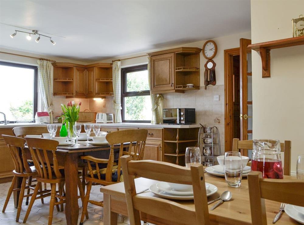 Twin dining areas within kitchen at Three Views Bungalow in Talgarth, near Hay-on-Wye, Powys