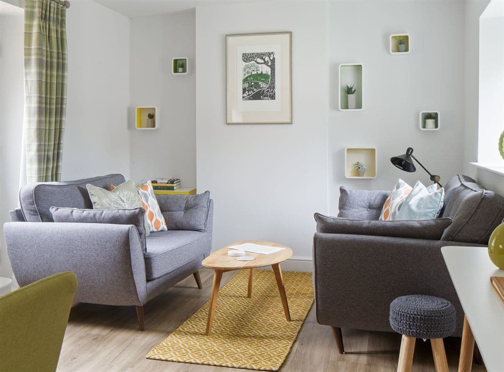 Living area at Thyme Cottage in Harewood, near Leeds, West Yorkshire