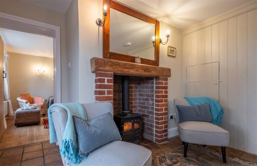 Ground floor:  The wood burning stove is ideal to warm you up after a long walk at Thyme Cottage, Thornham near Hunstanton