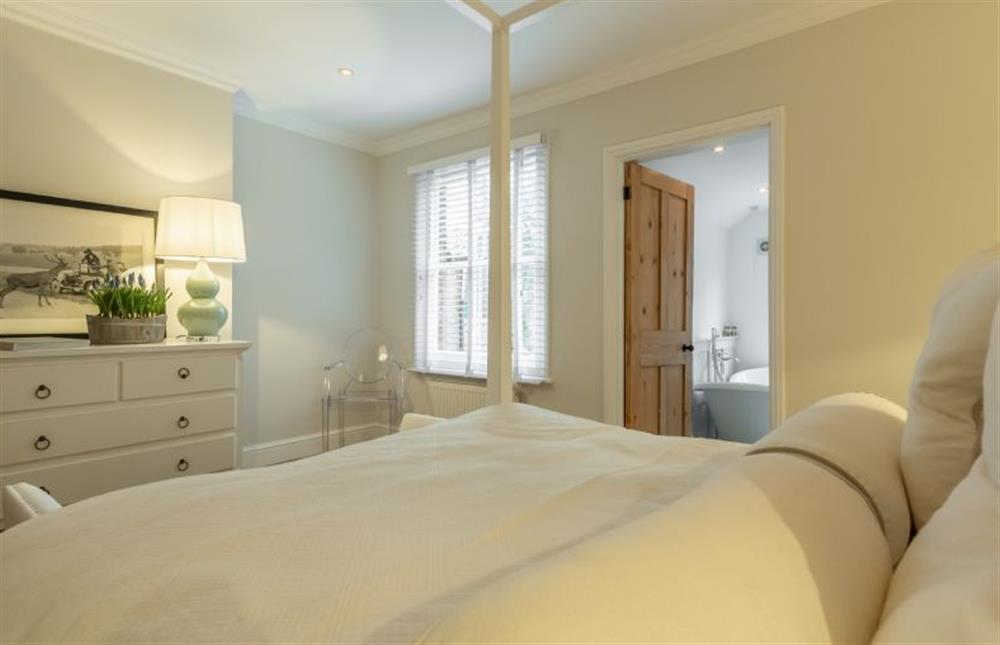 First floor: Master bedroom is light and bright at Tide Cottage, Overstrand near Cromer
