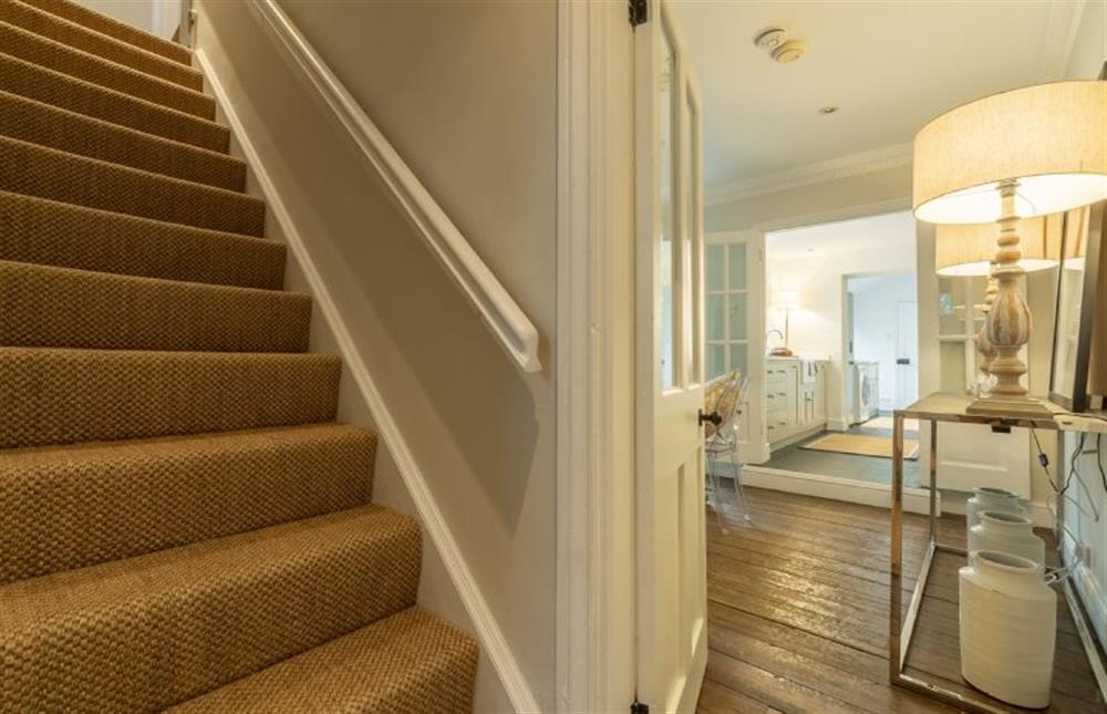 Ground floor: Stairs to the first floor at Tide Cottage, Overstrand near Cromer
