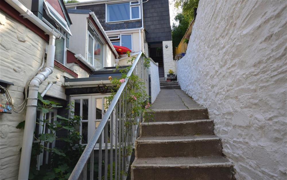 The steps up to the apartment's front door. at Tideways Apartment in Looe