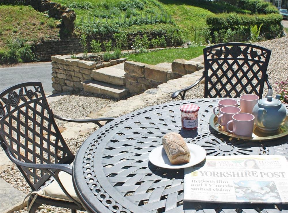 Sitting-out-area at Tiggywinkle Cottage in Hawnby, near Helmsley, Yorkshire, North Yorkshire