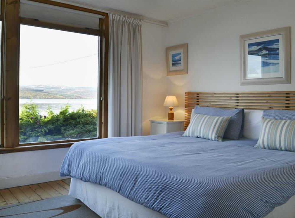 Elegantly decorated double bedroom with views at Tigh an Uillt in Strachur, near Inveraray, Argyll