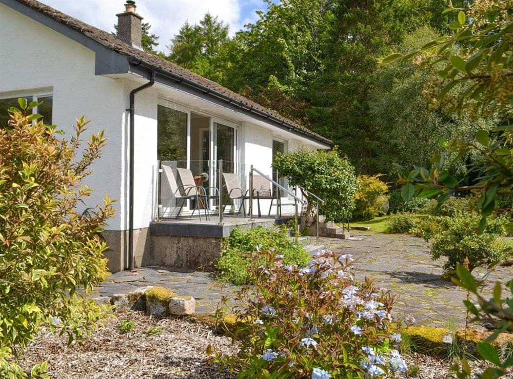 Attractive patio area within garden at Tigh Ban in Glencoe, near Fort William, Lanarkshire