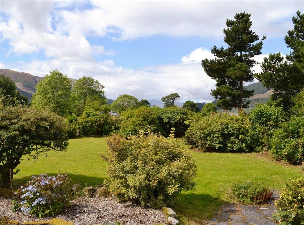 Lovely view over the spacious garden at Tigh Ban in Glencoe, near Fort William, Lanarkshire