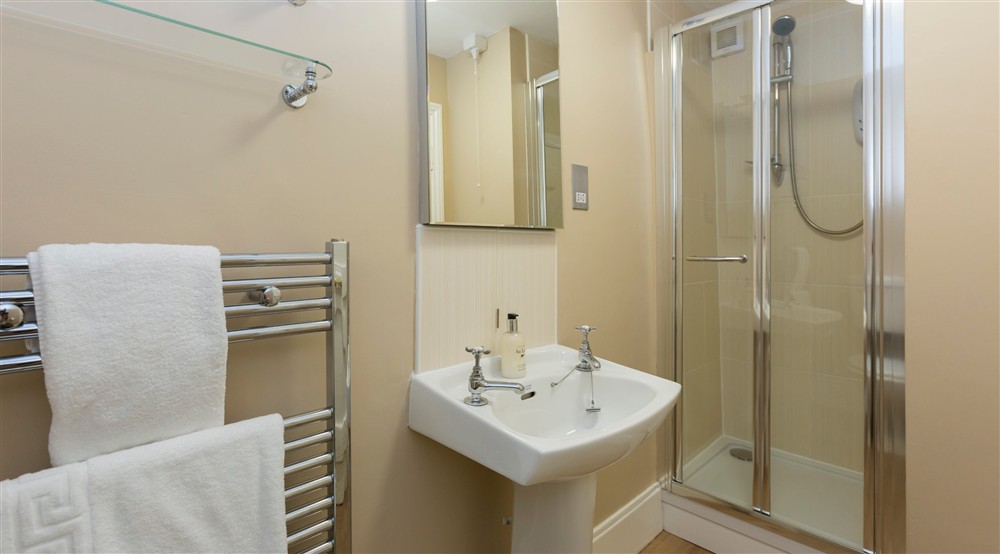 The en-suite shower room at Tippett's in Lanteglos-by-fowey, Cornwall