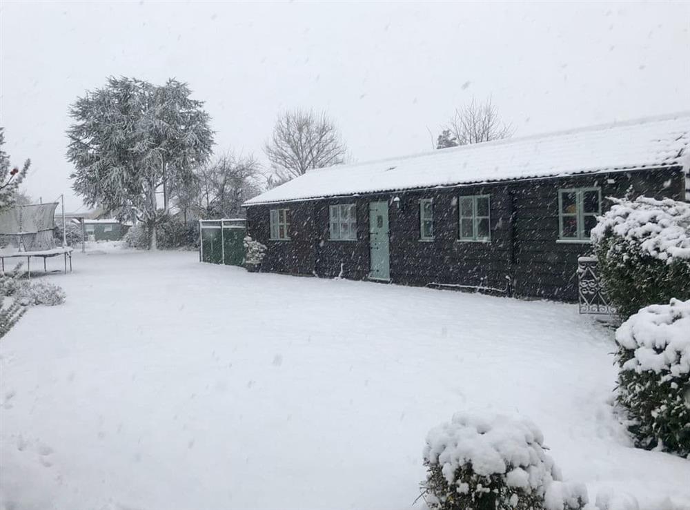 Picturesque winter view of the holiday home at Tiptoe in Steeple Ashton, near Trowbridge, Wiltshire