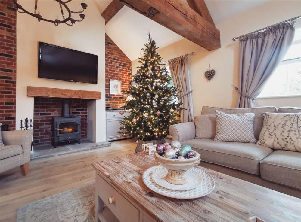 Seasonal decor in the living room at Tissington Ford Barn in Bradbourne, Derbyshire
