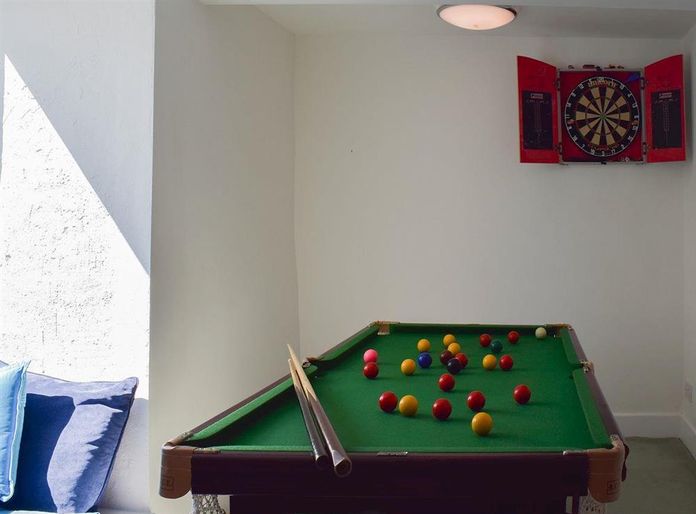 Darts and pool feature in the games room at Tock How View in Outgate, Hawkshead, Cumbria., Great Britain