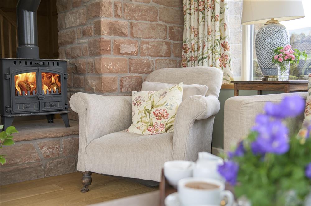 Double-sided wood burning stove in the day room at Todd Hills Hall Farmhouse and Vale Croft, Melmerby