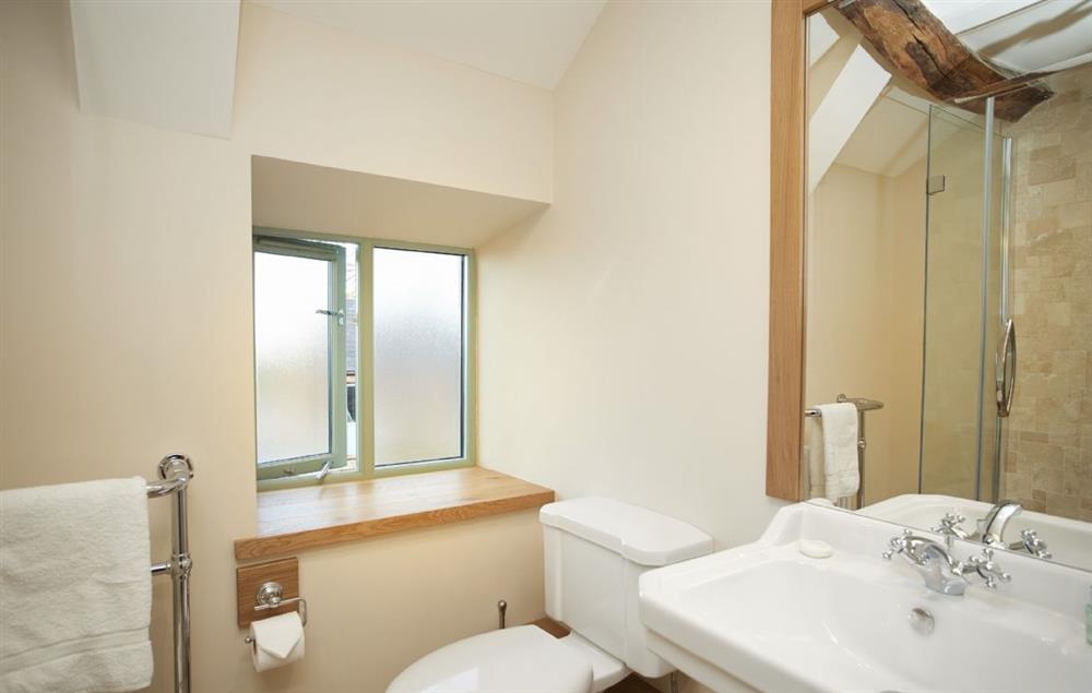 En-suite shower room belonging to Bedroom 2 at Todd Hills Hall Farmhouse, Melmerby